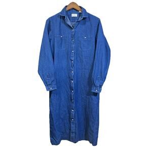 L.L. Bean Vintage Denim Shirt Dress Women’s MIDI Button Front Size 14 Cottage